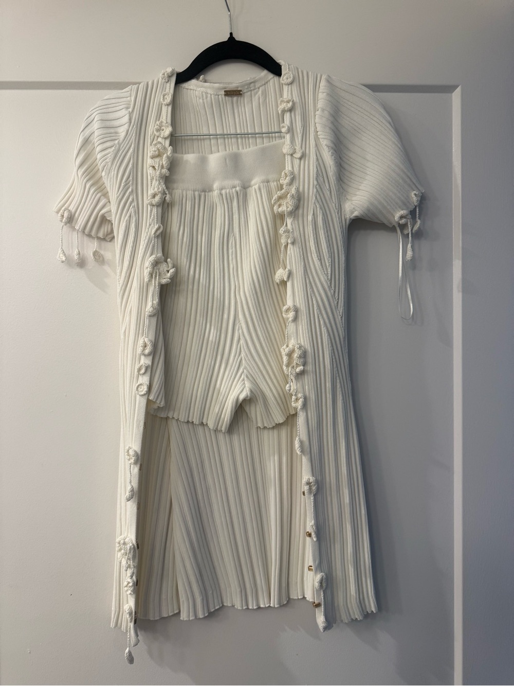 cult gaia Cream Ribbed Knit Dress & Cardigan Set